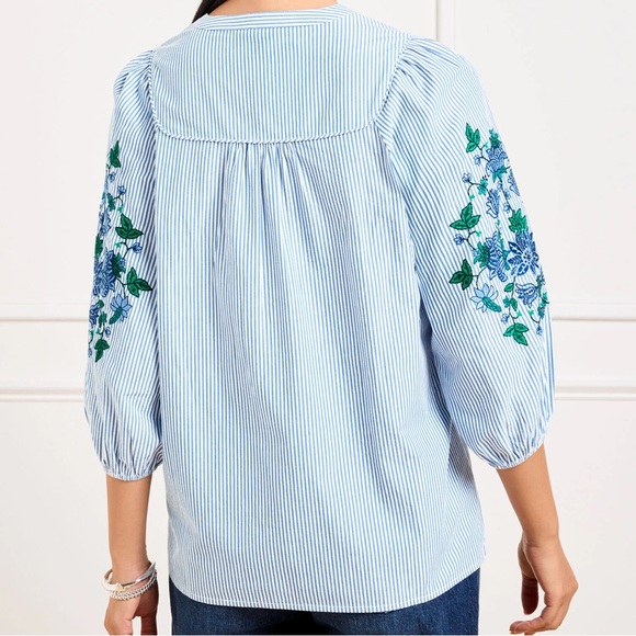 Talbots EMBROIDERED STRIPE POPOVER Top Size Petite Small - Picture 3 of 8
